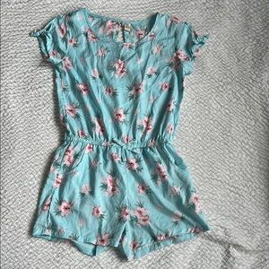 Blue and Pink Floral Jumpsuit with Elastic Waist *